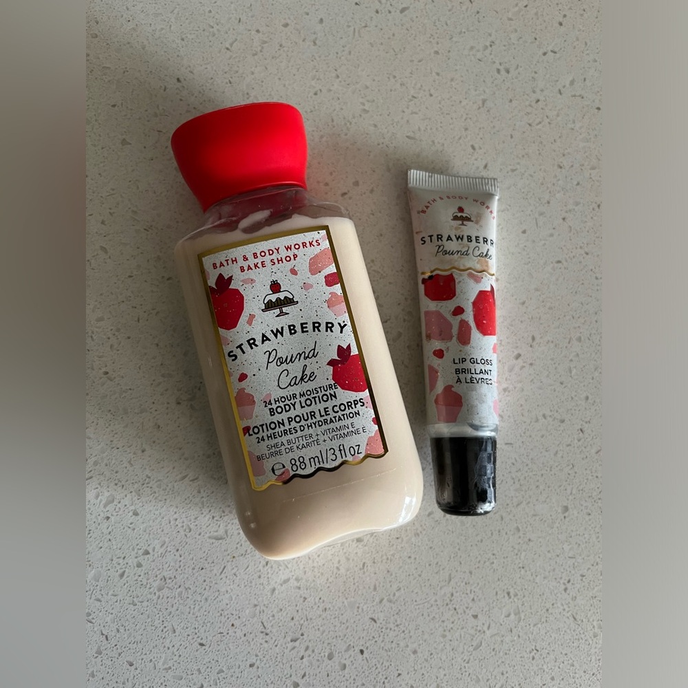 Bath and Body Works - Strawberry Pound Cake travel size lotion and lip balm
